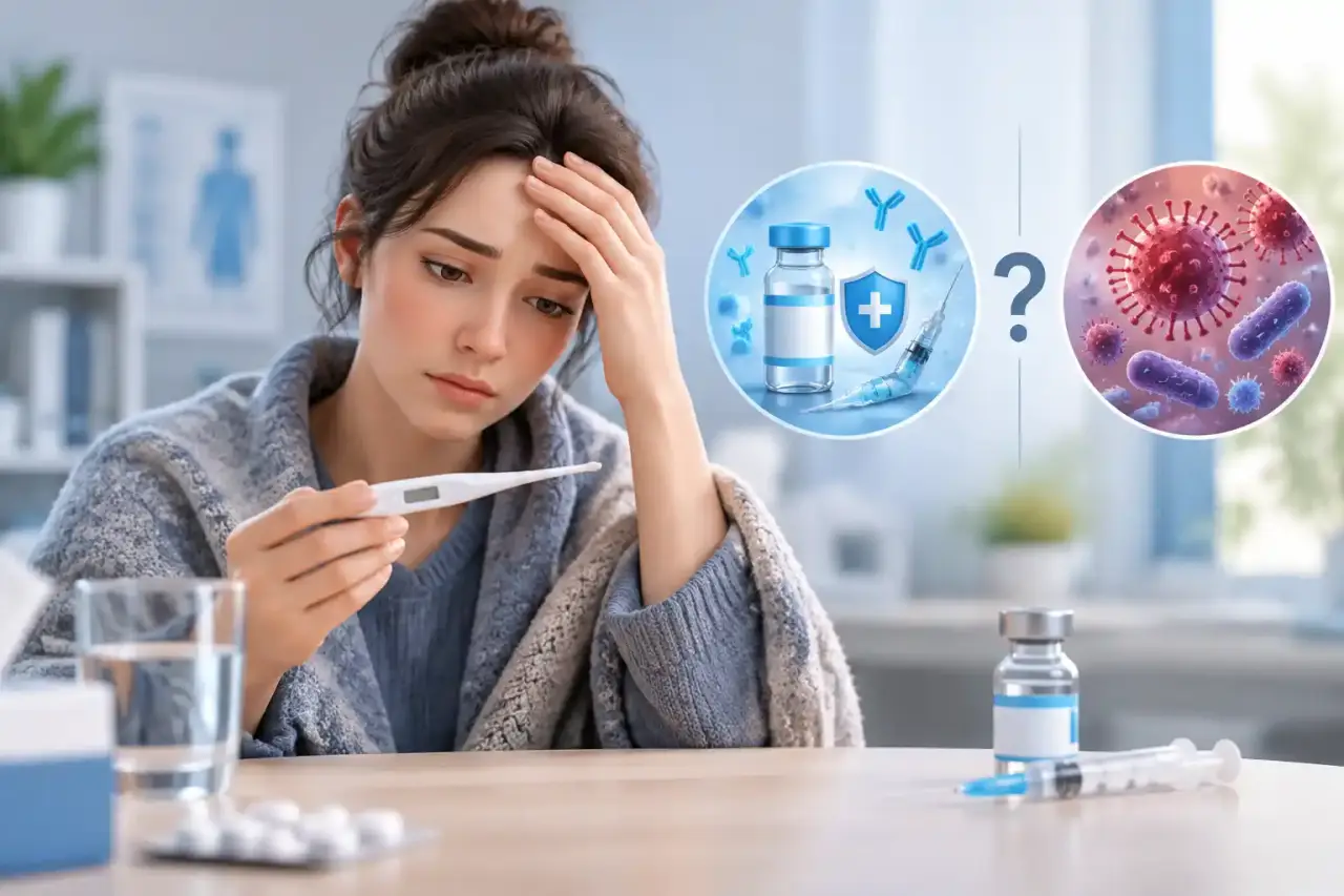 Illustration scientifique abstraite évoquant la vaccination et la réponse immunitaire