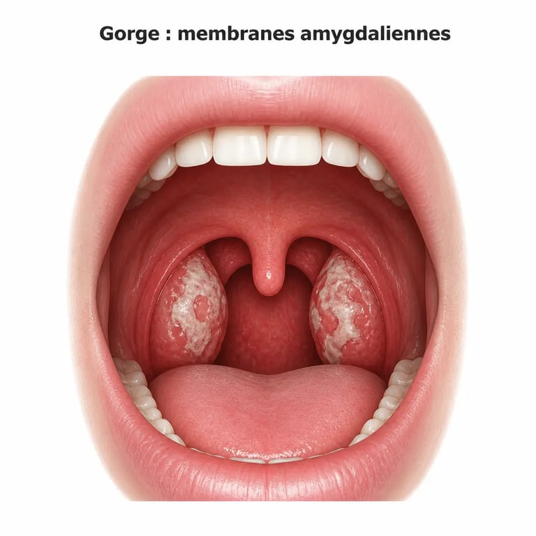 Angine pseudo membraneuse avec fausses membranes sur les amygdales