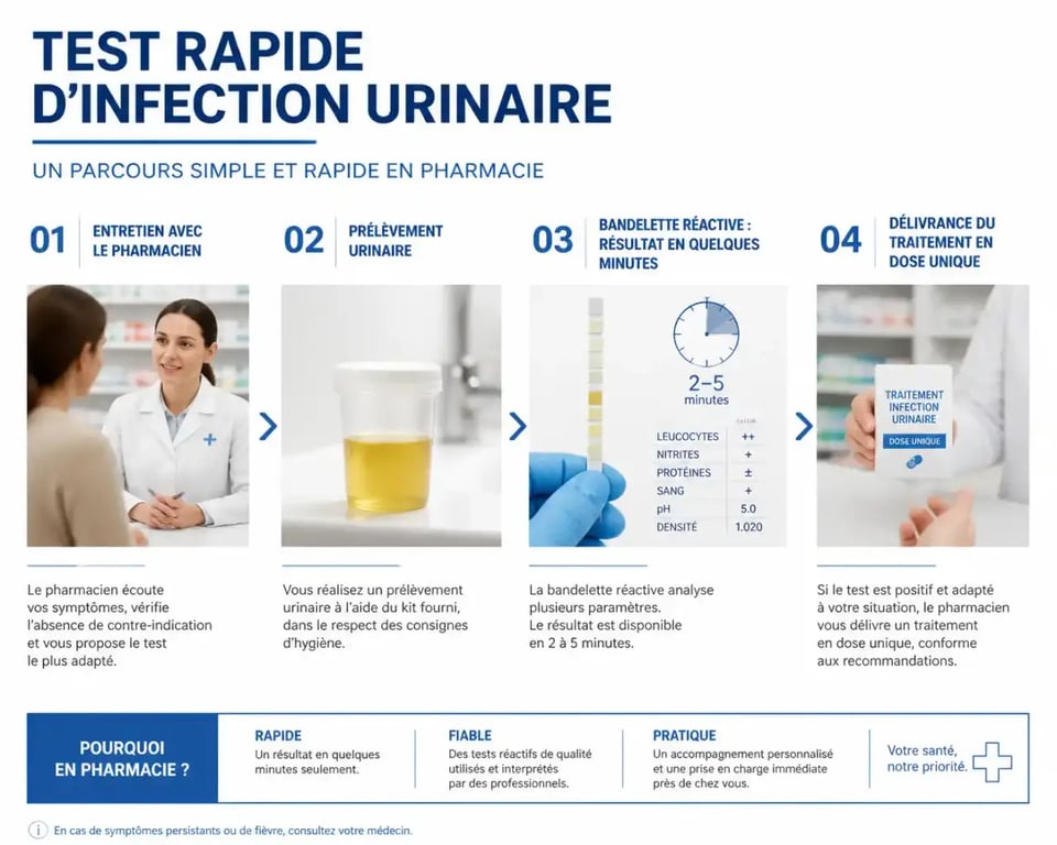 Parcours du traitement infection urinaire sans ordonnance en pharmacie avec TROD