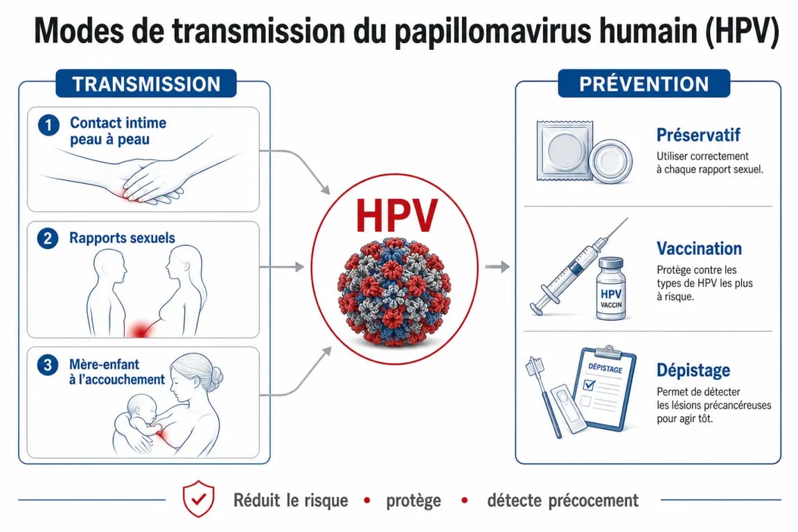 Papillomavirus contagion : schéma des principaux modes de transmission et des moyens de prévention