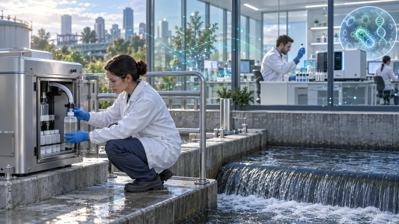 Représentation scientifique abstraite de la surveillance des eaux usées