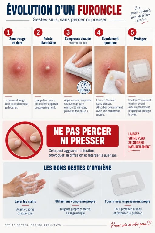 Faire mûrir un furoncle : étapes avec compresse chaude, hygiène et pansement
