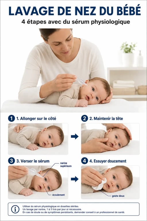 Bébé enrhumé : lavage de nez au sérum physiologique étape par étape