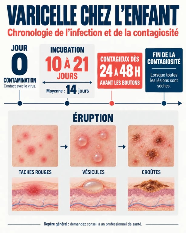 Quelle est la durée d’incubation de la varicelle chez l’enfant : chronologie de la contamination aux croûtes