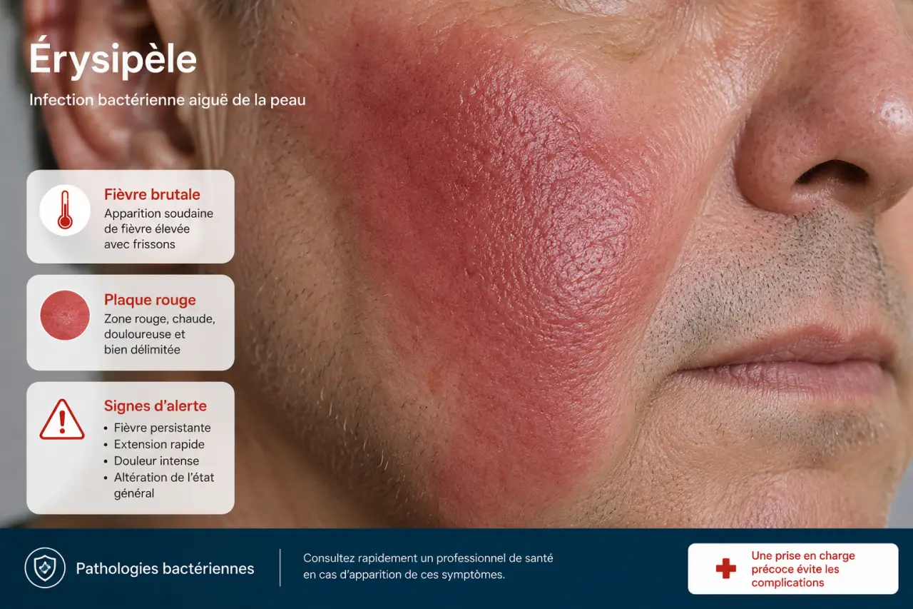 Érysipèle du visage : plaque rouge, fièvre brutale et signes d’alerte à ne pas attendre